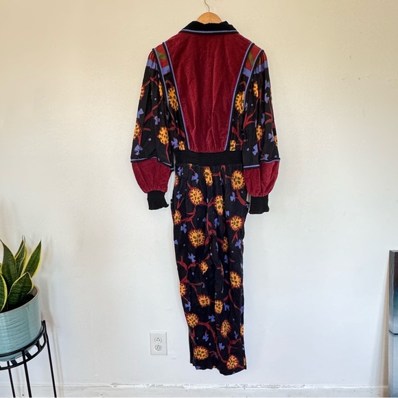 Jeanne Marc Vintage 80’s Luxury Colorful Floral Corduroy Long Sleeve Jumpsuit S - Picture 13 of 15